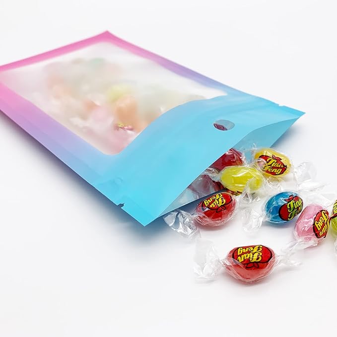 100 Pcs Resealable Mylar Bags, Gradient Color Food Storage Bags, Zip Bag Foil Bags Packaging Pouch for Food Storage, Sample, Small Business (Blue Pink, 3.1 X 4.7 Inch)
