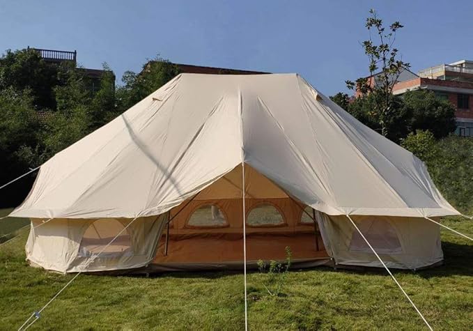 4x6M Heavy Duty Bell Tent, Waterproof Cotton Canvas Glamping Tent for 6-10 People