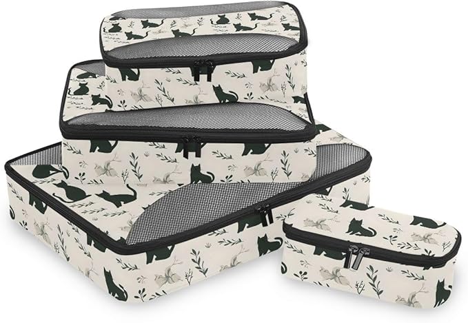 Black Kitten Cat Compression Packing Cubes for Travel Luggage Suitcase Packing Organizers Bags Carry On Lightweight 4 Set