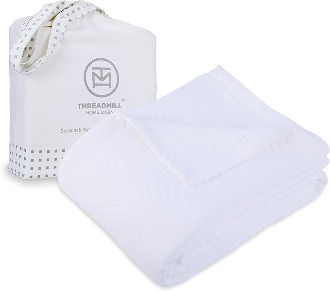 Threadmill Luxury Cotton Blankets for Twin Size Bed | All-Season 100% Cotton Twin Blanket for Bed | Aster Jacquard Lightweight, Soft & Cozy Coverlet, 350GSM, 68x90 inches | White