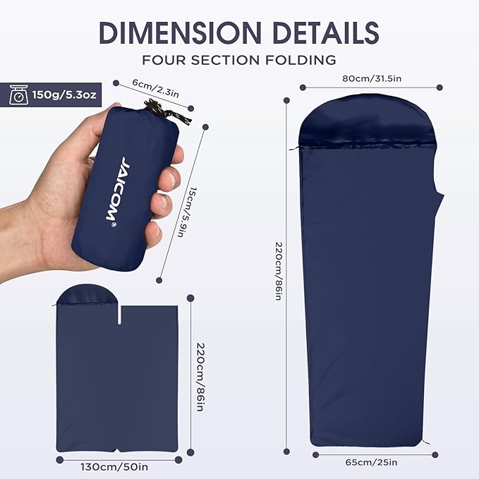 Ultralight Sleeping Bag Liner - 5.3 oz Washable Adult Sleep Sack & Travel Sheets, Self Tan Sleep Sack with Two-Way-Zipper, for Backpacking, Hotel, Camping, Travel