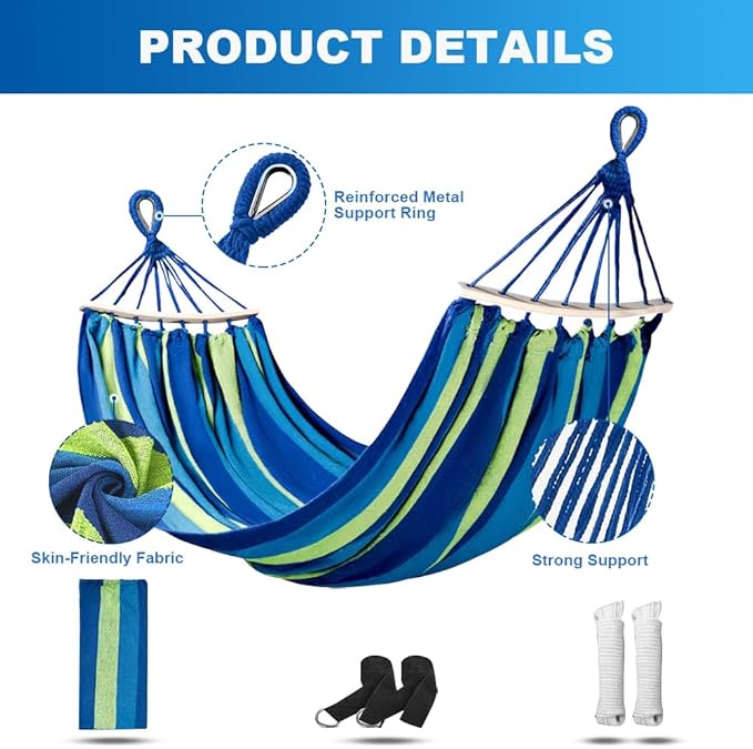 Adult Outdoor Camping Hammock | Heavy-Duty Rope Tree Hammock | Stand Replacement Option | Essential for Patio & Backyard Relaxation (Blue, Small)