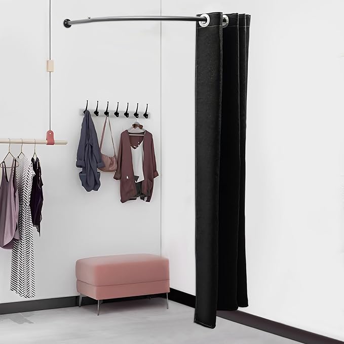 U-Dressing Room Privacy Protection Changing Divider, Clothing Store Fitting Room for Boutique, Curtain Divider (U-Shaped-Black)