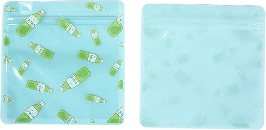 QQ Studio 100 PCS Clear Print Poly Plastic Color Empty Hangover Starter Kit with Resealable Zipper Seal Lock (Pear Drink, 4.33 inch x 3.94 inch)