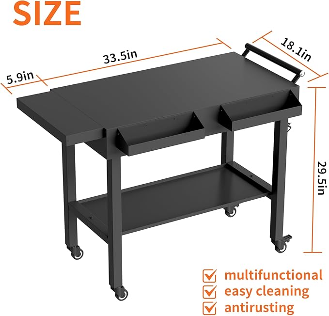 Portable BBQ Grill Cart with Prep Table, Outdoor Folding Utility Table with Wheels, Spice Rack, Bottle Opener