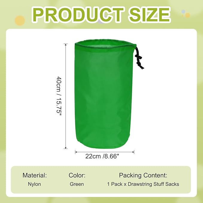 Stuff Sack, Nylon Waterproof Storage Sacks Portable Drawstring Dry Stuff Bag Gear Organization with Toggle, 9x16Inch Fit for Backpacking Camping Traveling Hiking(Green)