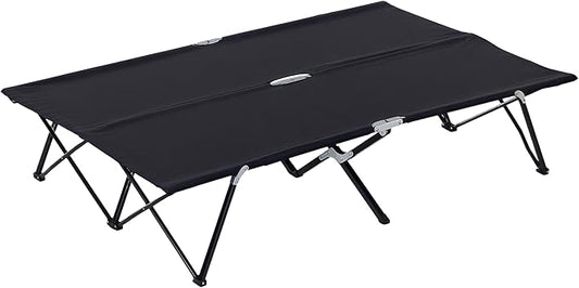 Outsunny 2 Person Folding Camping Cot for Adults, 50" Extra Wide Outdoor Portable Sleeping Cot with Carry Bag, Elevated Camping Bed, Beach Hiking, Black