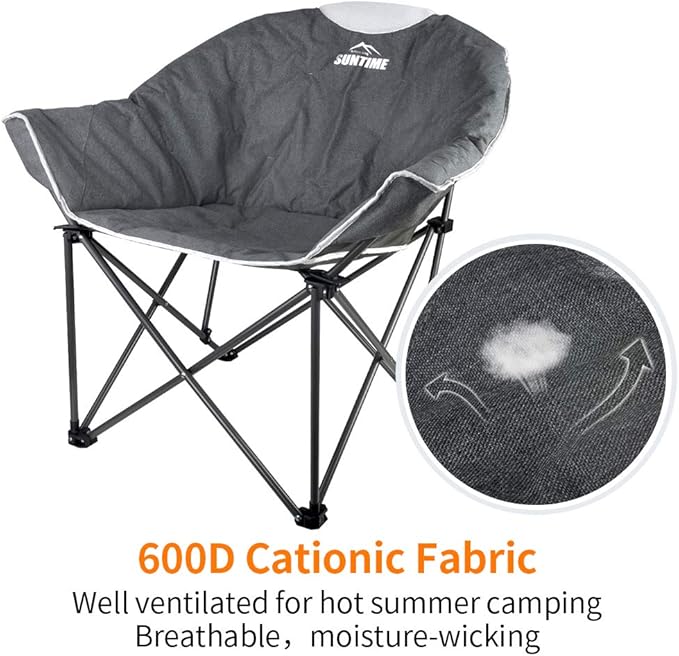 OUTDOOR LIVING SUNTIME Sofa Chair, Oversize Padded Moon Leisure Portable Stable Comfortable Folding Chair for Camping, Hiking, Carry Bag