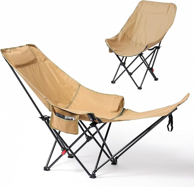 CXC Reclining Camp Chair – Comfortable Folding Chair with Foot Rest & Adjustable Back Angle, Ideal for Office Naps, Fishing, Patio, Camping, Movie Nights, and Sports Viewing