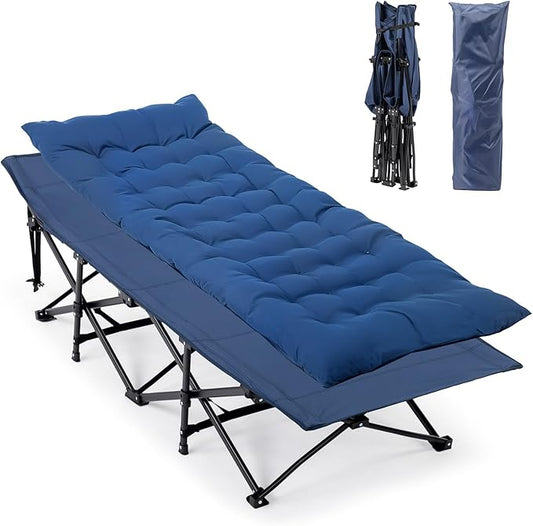 VINGLI Folding Camping Cot Bed,Camping Cots for Adults with Mattress, Foldable Cots for Sleeping with Pillow 1200D Layer Oxford for for Guest,Travel,Hiking-Blue 1P