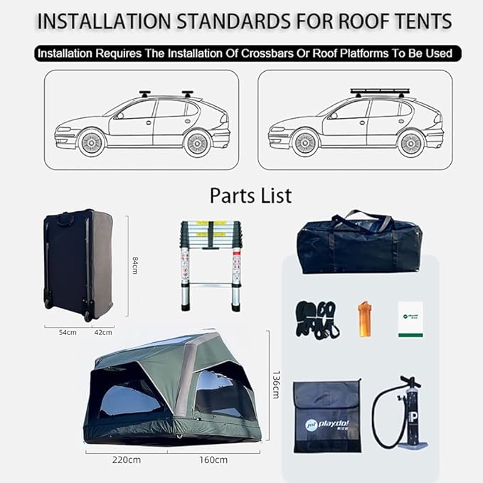 UNISTRENGH Truck Rooftop Tents Portable Inflatable Family Camping SUV Car Roof Top Tent with Skylight, Sun, Wind, and Waterproof SUV Truck Roof Tents