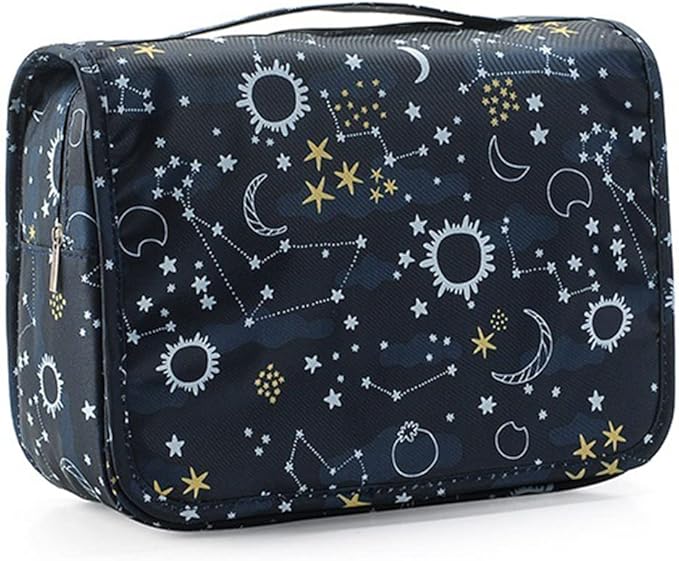 Trawila Travel Hanging Toiletry Bag Cosmetic Bag Makeup Organizers for Men & Women with Sturdy Hook (Navy Stars and Moon)