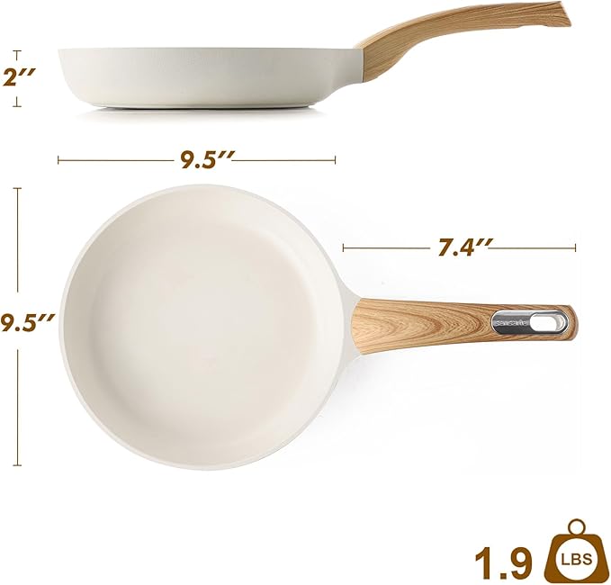 SENSARTE Ceramic Nonstick Frying Pan Skillet 9.5Inch Non Stick Omelette Pans, Non-toxic Healthy Kitchen Cooking Chef's Pan, Free of Intentionally Added PFOA/PFAS/PTFE, Induction Compatible, White
