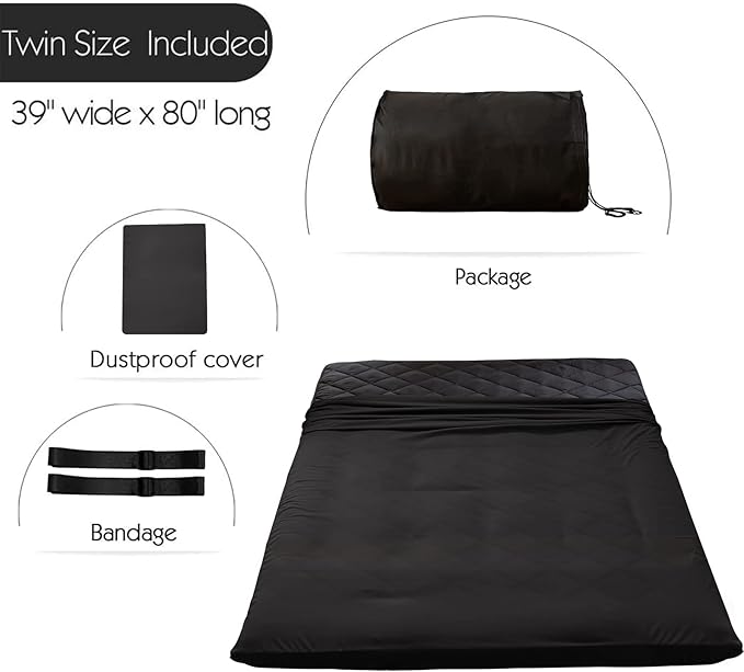 MAXYOYO Japanese Floor Futon Mattress, Extra Thick Mattress Topper Twin Bed Pad Roll Up Foldable Single Mat, Diamond Patterned Japanese Futon Bed, Black