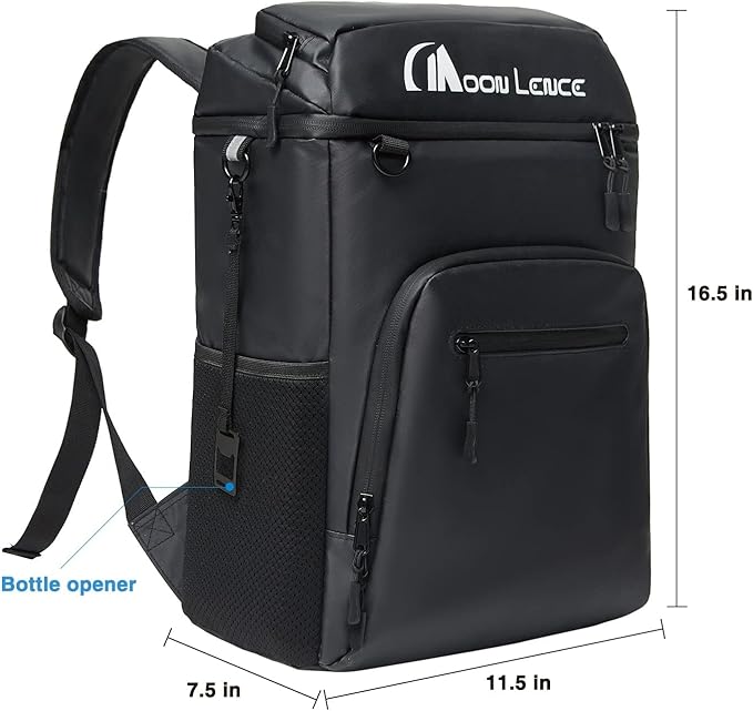 MOON LENCE Backpack Cooler for Men 32 Cans, Camping Backpack Leak Proof w/Multi Insulated Compartments, Portable Lightweight Lunch Backpack for Beach Travel Picnics, Black