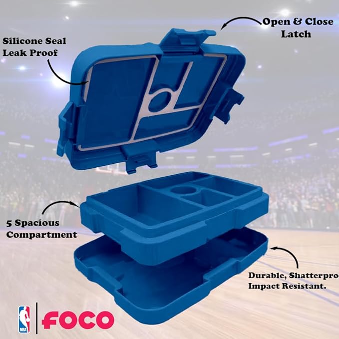FOCO NBA Unisex-Adult Officially Licensed 2-Tone Big Logo Team Color Basketball Leak Proof 5 Compartment Bento Lunch Box - New York Knicks