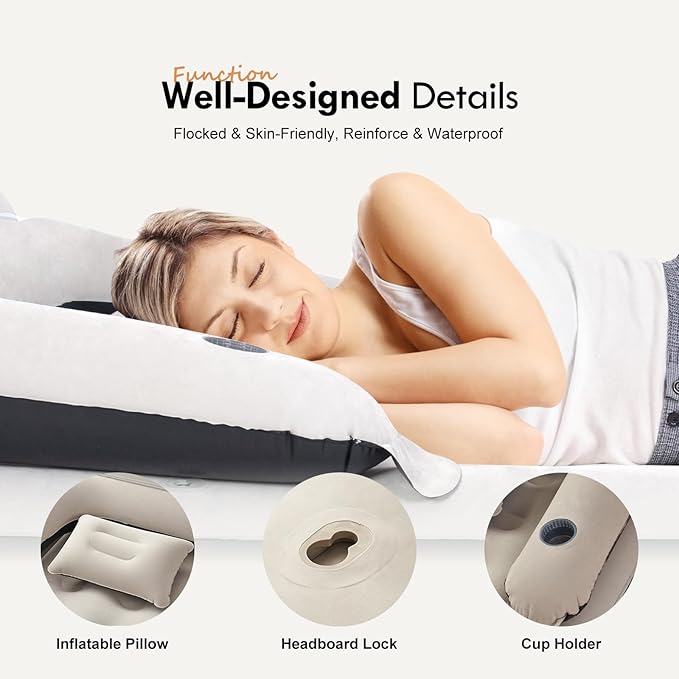 DIMAR GARDEN King Size Air Mattress with Headboard and Pump,Blow Up Mattress Inflatable Bed with Pillows