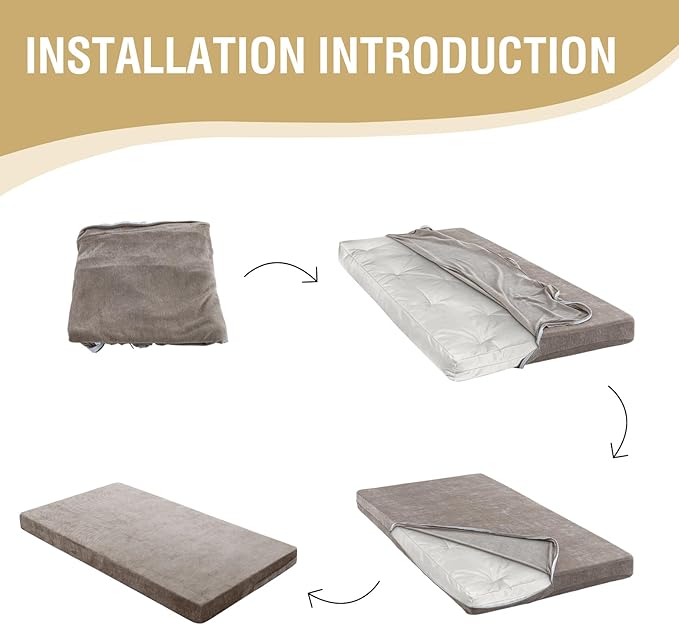 H.VERSAILTEX Twin Size Armless Futon Mattress Covers for Traditional Japanese Futon Mattress Soft Mixed-Color Chenille Couch Slipcovers Floor Mats Sofa Protector Zippered Sleeper Sofa Cover,Taupe