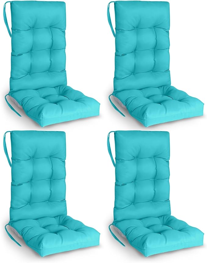 GREENVINES Rocking Chair Cushions Set of 4 | Polyester | Waterproof | Outdoor High Back Rocker Chairs Cushion | Seat with Ties | Non-Slip | Thickened Pad for Patio | 46.5" x 18.5" x 4.3" | Arctic
