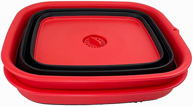 SAMMART 15L (3.9 Gallon) Collapsible Dishpan with Draining Plug - Foldable Washing Basin - Portable Dish Washing Tub - Camping & Space Saving Kitchen Storage Tray (Vermeil/Black (Set of 2))