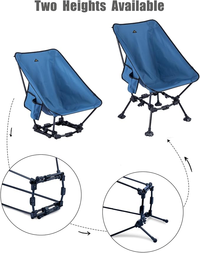 iClimb Two-Heights Light Compact Comfortable Camping Folding Beach Chair with Anti-Sinking Large Feet and Carry Bag