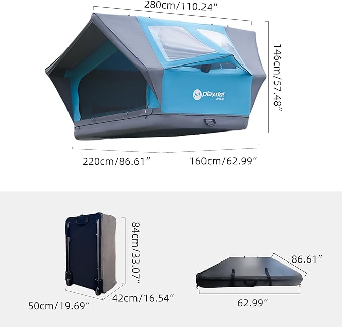 UNISTRENGH Waterproof Rooftop Tent, Portable Inflation Roof Top Tents Softshell, Pop up Roof-top Tent Camping for Jeep SUV Van Truck Car Tents with LED Lighting