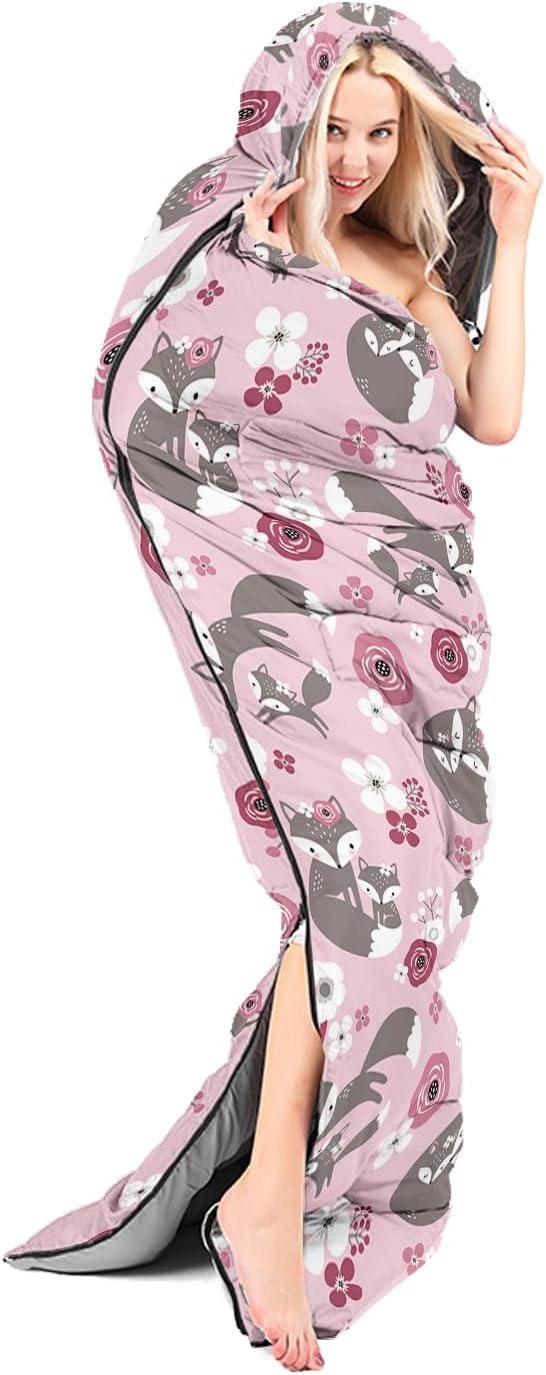 AILONEN Girls Pink Camping Sleeping Bags,Lightweight & Waterproof,3 Season Warm & Cool Weather,Cute Bow Duck Print Sleeping Bags for Kids,Girls,Adults Travelling,Outdoors