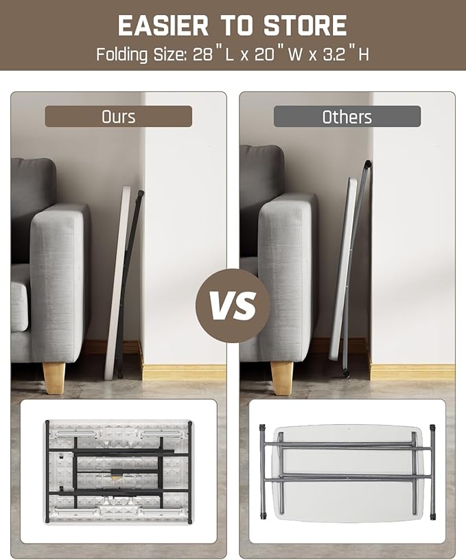 FanttikOutdoor Folding Table, One-Handed Height Adjustment, 3 Heights, Multi-Functional Small Folding Table 28 inch, TV Tray, Portable Dinner Table, No Assembly, 1 Pack, White Zeta X1 Pro