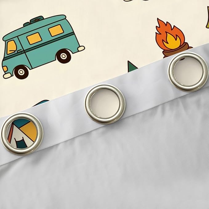 Erosebridal Camper Theme Window Drapes Happy Camping Blackout Curtains 42" Wx90 L Travel Car Rv Curtains for Bedroom Living Room,Camping Tent Campfire Forest Window Treatments 2 Panels