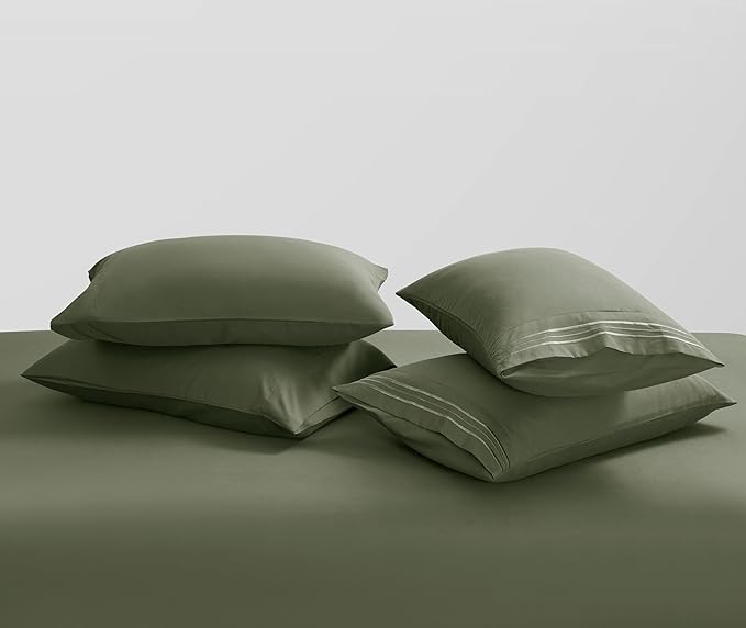 Clara Clark RV Short Queen Sheets - Hotel Luxury 6 Piece Bed Sheets for Short Queen Size Bed - Soft Bedding Sheets & Pillowcases, Fits Low Mattress up to 10 inch deep. Short Queen, Olive Green