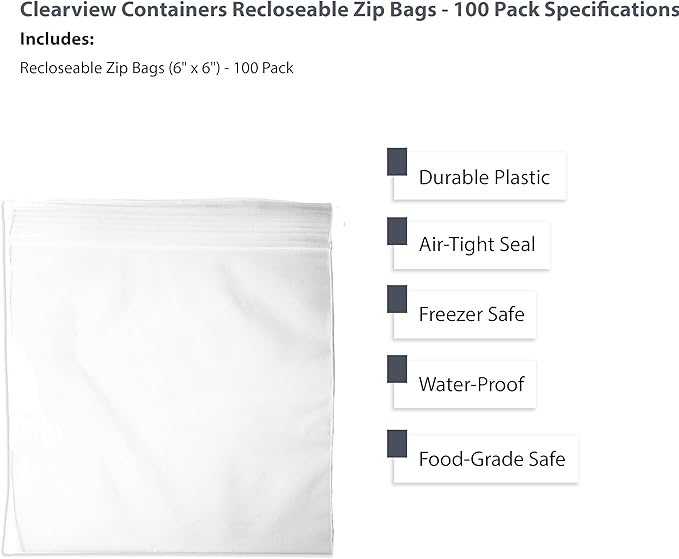 100-Pack 6" x 6" Reclosable Zip Bags – Durable & Convenient Storage Solution