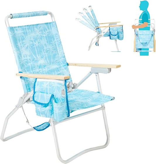 #WEJOY Folding Beach Chair for Adults, 4-Position Aluminum Lightweight Beach Chair, Low Sands Chairs with Shoulder Strap, Cup Holder and Padded Headrest, Supports 265lbs for Lawn