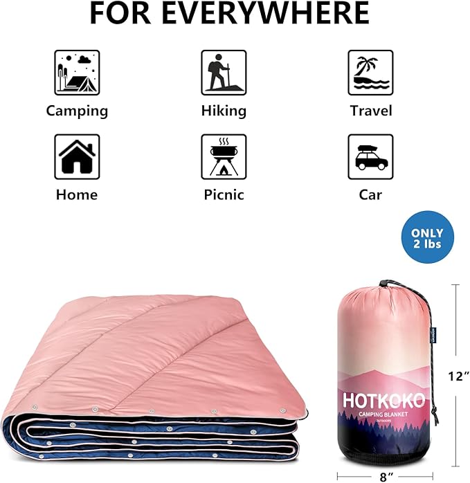 Lightweight Down Alternative Puffy Blanket, Packable Outdoor Blanket for Camping, Traveling, Stadium, Hiking, Picnics