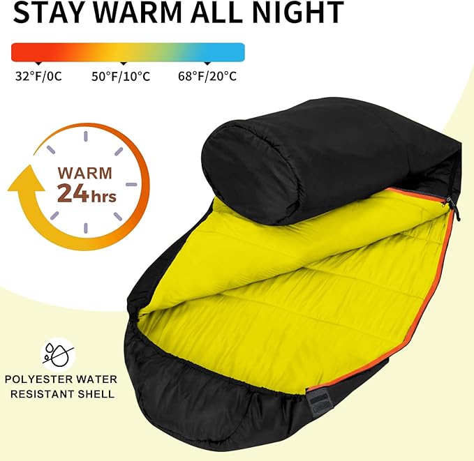 KAMPKEEPER Mummy Sleeping Bag for Adults,3-4 Seasons Cold Weather,Waterproof,Lightweight,Non-Snag Zipper with Adjustable Hood Perfect for Backpacking, Hiking,Camping