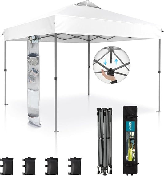 Sophia & William Canopy Tent Pop Up 10x10 ft, One Person Push Set Up Tent, Outdoor Canopies Shelter Heavy Duty Straight Legs with 4 Sandbags & Guy Ropes, 1 Roller Bag & Storage Bag, 8 Stakes, UPF50+
