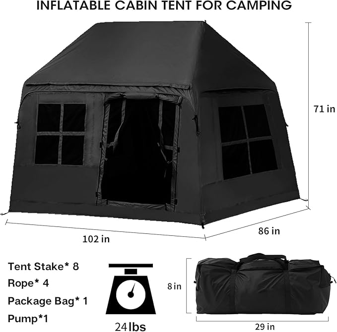 3-4 Person Inflatable Camping Tent Blow Up Tent with Hand Pump Easy Setup Waterproof Inflatable Tent Cabin