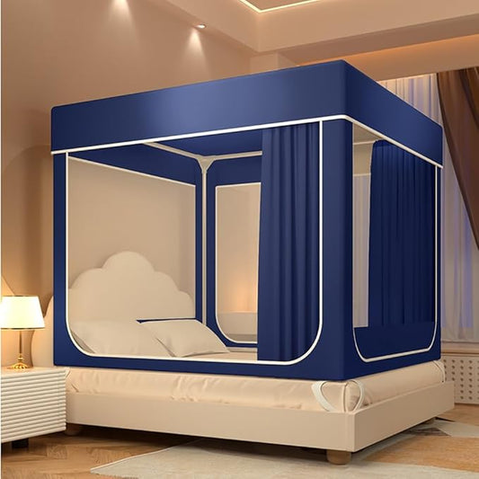 Mosquito Net for Bed 2024 Summer Blackout Dustproof Household Bed Curtain, Portable Encrypted Anti-fall Bed Canopy, Ideal for Bedroom Decorative(Dark blue,78.7x86.6in)
