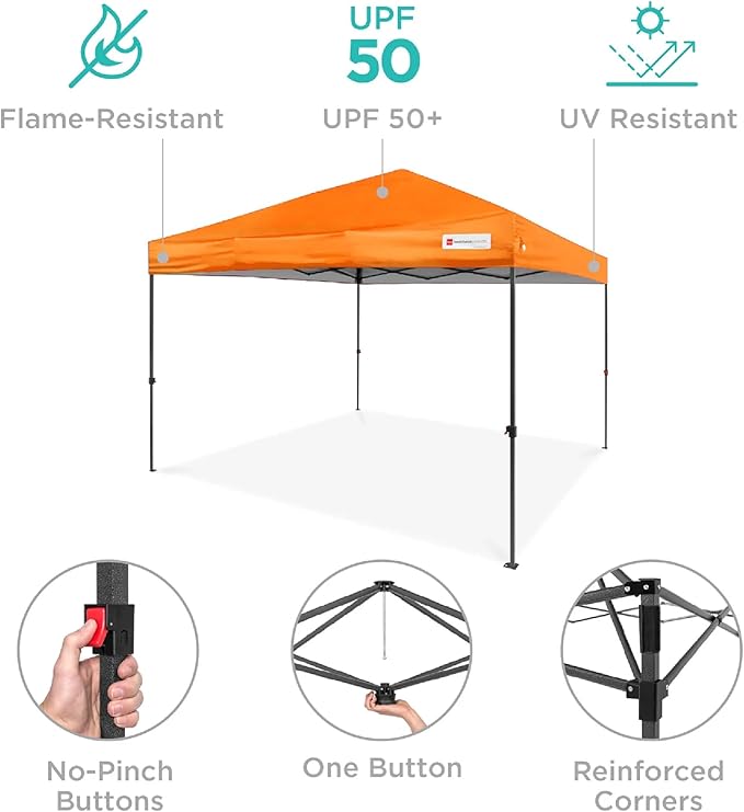 Best Choice Products 8x8ft Pop Up Canopy Tent, Outdoor Shade, 1 Person 1 Minute Set Up, Carry Case, 4 Weight Bags - Orange