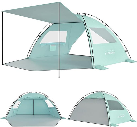 Elegear CumbreX™ Beach Tent Sun Shelter with Canopy, 6-8 Person Pop Up Beach Tent, Easy Setup UPF 50+ UV Protection Portable Lightweight Double Silver Coating Cabana Sun Shade Shelter - Green
