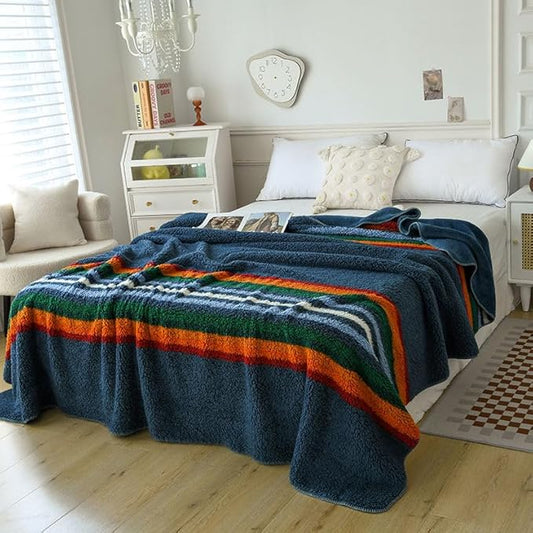 UKELER Boho Sherpa Fleece Blanket 60'' × 80'', Ultra Soft Aztec Throw Blanket for All Season, Native American Cozy Blanket for Couch Bed Sofa Office Camping