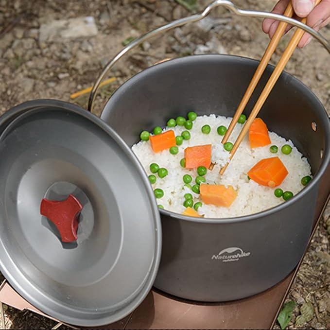 Naturehike Camping Soup Pot Cookware with Lid Large Outdoor Portable Hanging Pot Cooking Set for 1-6 People