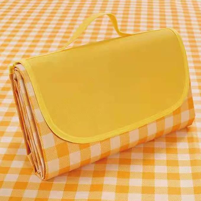 Extra Large Picnic Blanket Beach Blankets, 80''x60'' Picnic Mat Waterproof Sand Proof Foldable Portable for Outdoor Camping Hiking Travel Grass Park Music Festival Lawn Mats (yellow, 80x60 inch)