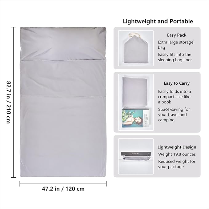 Sleeping Bag Liner Camping Adult Sleep Sack Lightweight Travel Sheet for Hotel Bed Compact Ultralight Essential Cleaning Supplies Kit Travel Bedding Set for Backpacking