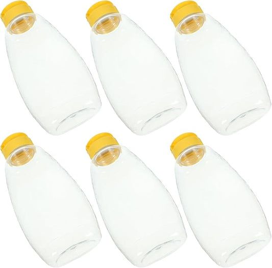 HOMSFOU 6pcs 500g Plastic Honey Jars with Squeeze Dispenser Caps, Food-grade Storage Containers for Kitchen, Honey, Syrup, and Condiments