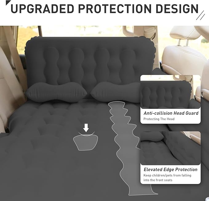 Car Air Bed Mattress, Inflatable SUV Mat, Thickened Car Air Mattress Back Seat Camping Cushion Sleeping Pads with Air Pump 2 Pillows Portable Backseat Air Bed for Camping Outdoor Travel Home Cars