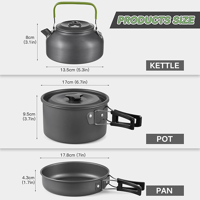 20PCS Camping Cookware Set Portable Lightweight Aluminum Pot Pan Kettle Utensils Kit for Outdoor Hiking Backpacking Picnic