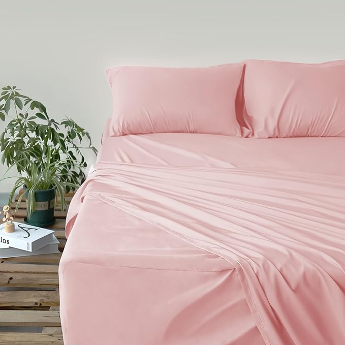 Flannel Sheets Queen Size - 100% Cotton Flannel - 4 Piece Queen Flannel Sheet Set - Brushed for Extra Softness Fits 16in to 24in Pillow Top Air Bed Mattress - Pink