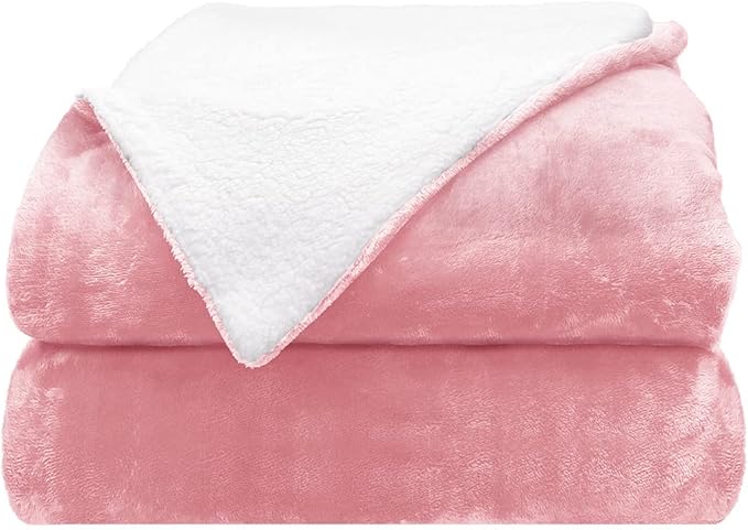 Comfort Lab Reversible Flannel Sherpa Throw Blanket - Elegant Fluffy Throw Blankets for Couch and Home Decor - Anti Pilling Non Shedding Cozy & Warm Fleece Throws - Oversize Throw (60" x 70") - Blush