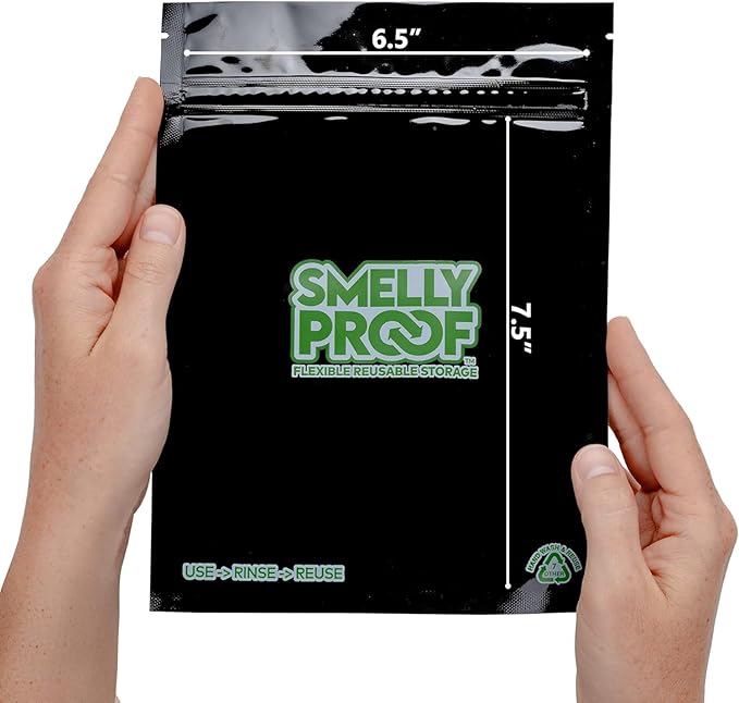 Smelly Proof Reusable Food Storage Bags, Black 4-Mil Thick, Heavy Duty Reusable Snack Bags, Reusable Freezer Bags, BPA-Free, No PEVA, Non-Silicone, 6.5” x 7.5”, 50-Pack