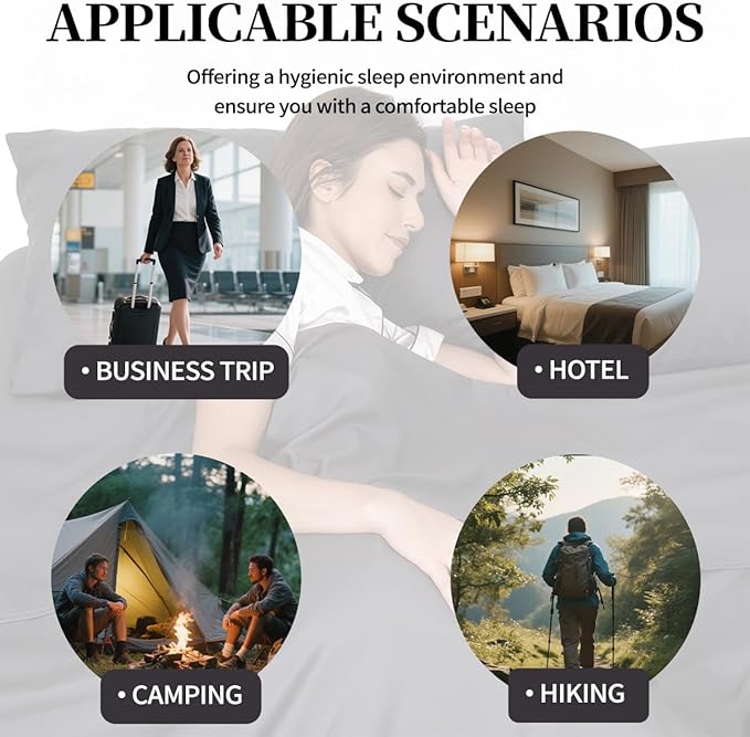 Sleeping Bag Liner Lightweight Compact Sleeping Bag Sack Portable Clean Travel Sheet Camping Sleep Sheet for Backpacking Hotel Hiking